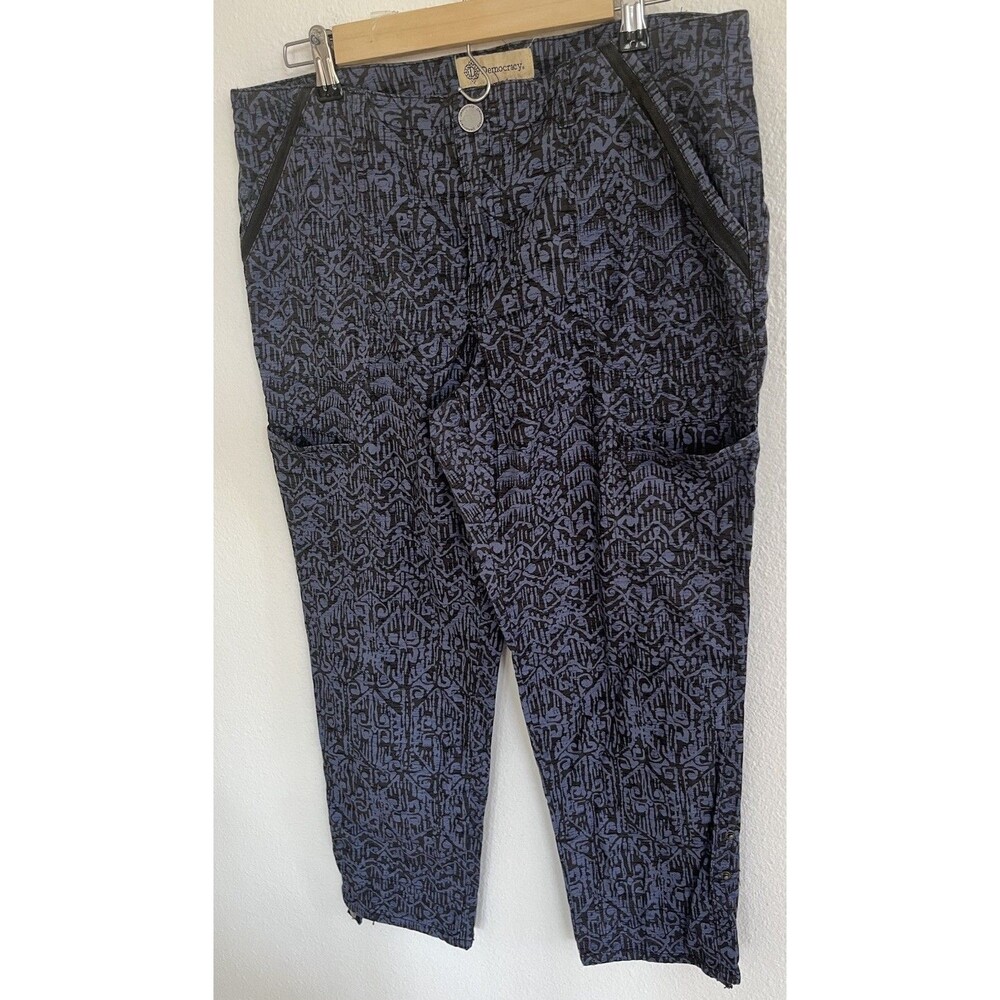 Democracy “Flex-ellent” Stretch Pants Womens Sz 8 Blue Black Abstract Boho Chic